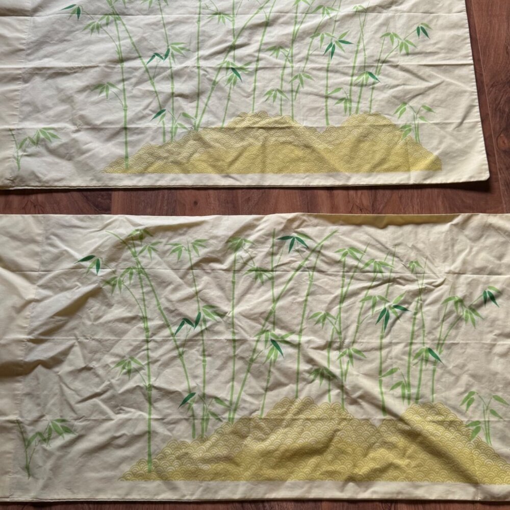 Hanae Mori For Martex King Pillowcases 42"x46" Bamboo Design  Bright Yellow
